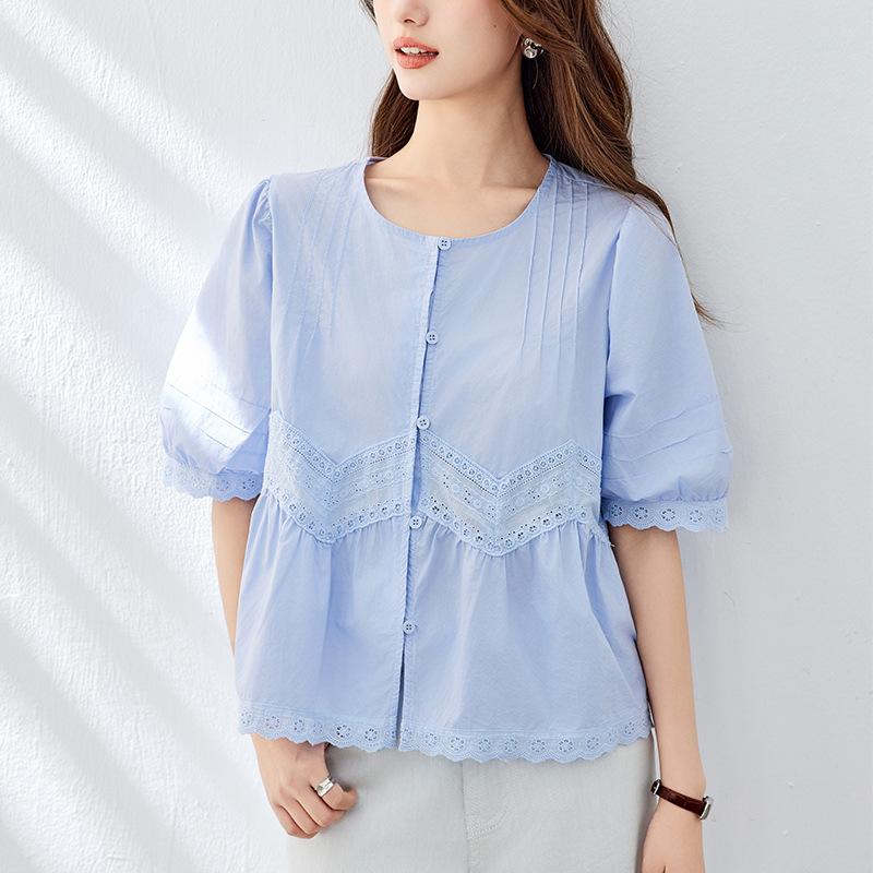 Кружевной топ с пышными рукавами и вырезами для женщин, летний, последний, свободного кроя, универсальный, с V-образным вырезом, стильный, топ-бэби