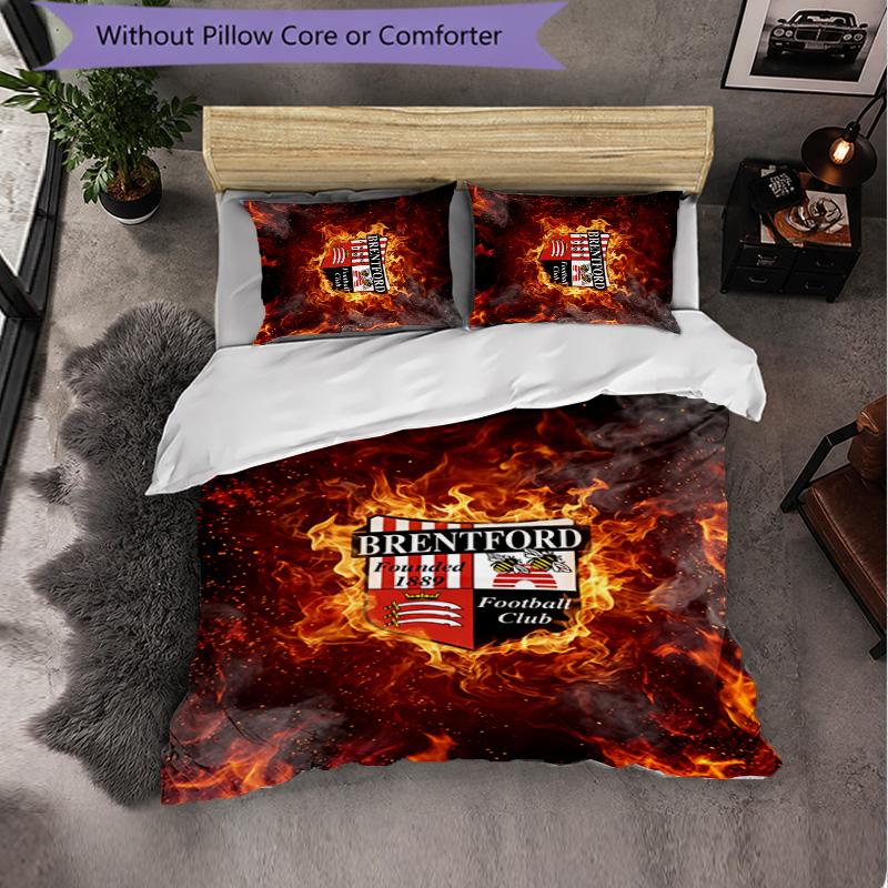 Brentford Football 3 Piece Bedding Set Soft Duvet Cover Set with Pillowcases Printed Bedroom Decor Set for Home