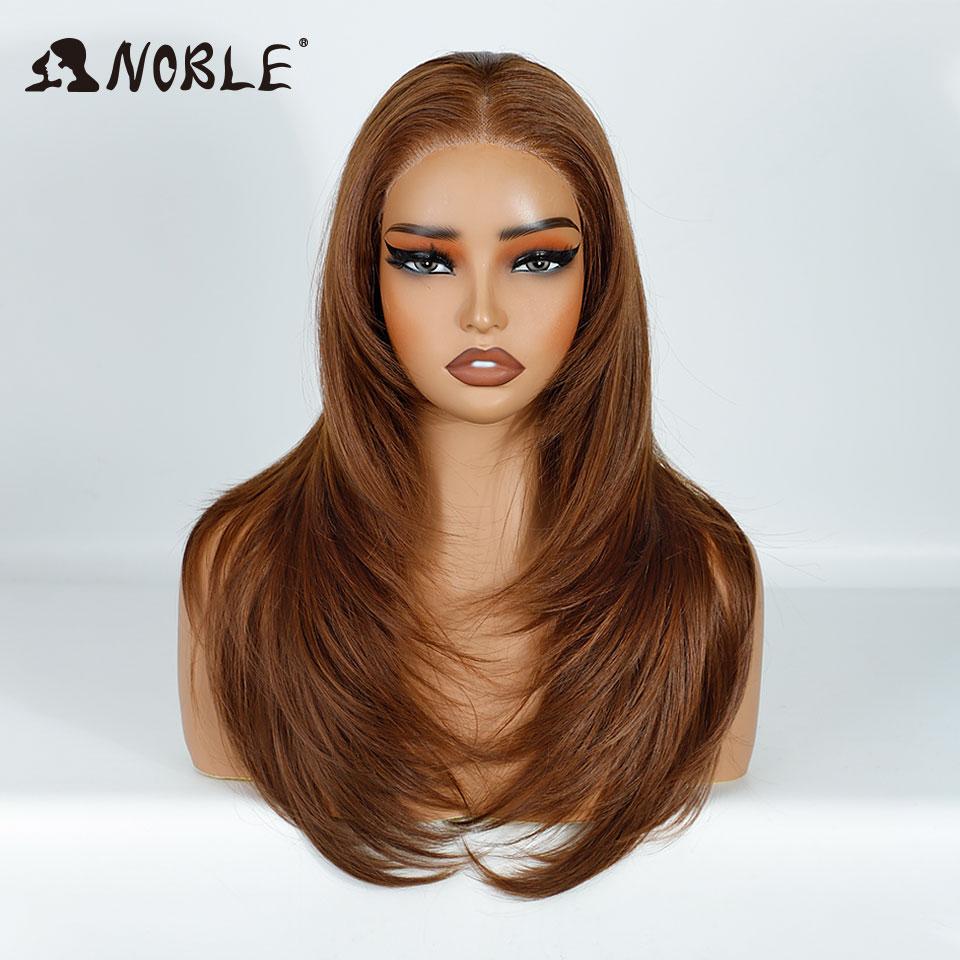 Noble Synthetic Lace Front Wigs For Women 13x3 Straight Lace Wig Pre Plucked Layered Wig Ombre Blonde Brown White Cosplay Wig