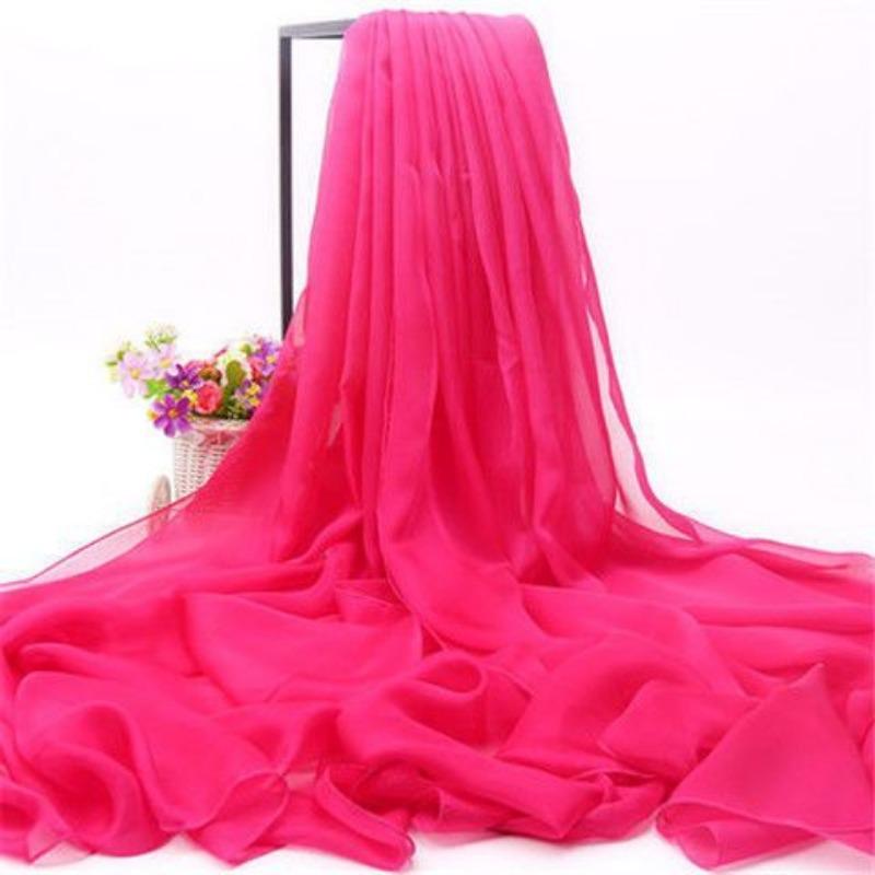 Elegant Red Chiffon Scarf for Women, Infinite Summer Scarf with Tassels