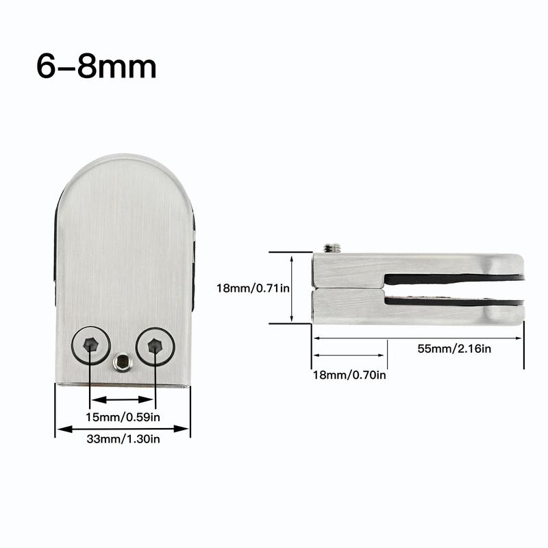 8pcs Stainless Steel Glass Clamps for 6-8mm/8-10mm/10-12mm Thickness Glass Support Brackets Clips with Hex Screwdriver