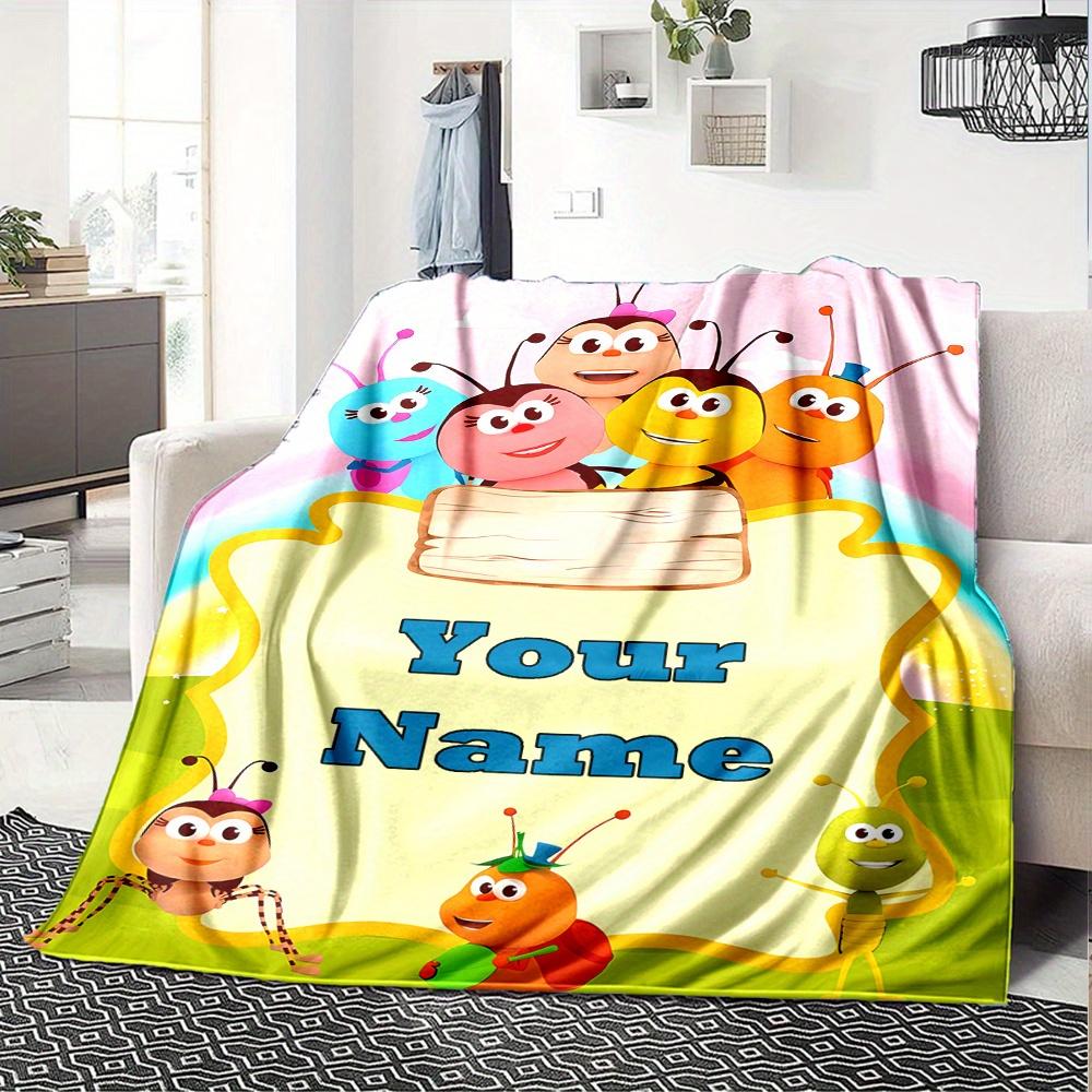 Cute Insect Friends Rainbow Blanket With Customizable Name Comfortable In All Seasons Suitable For Sofas Beds Travel Camping And Office Decoration