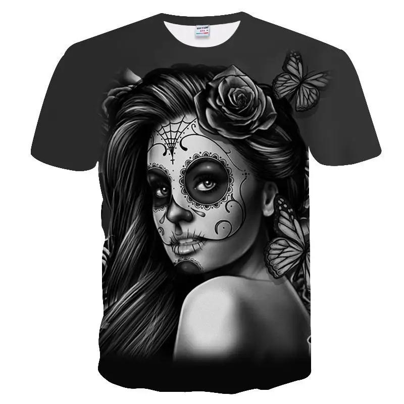 Мужская летняя футболка с принтом черепа и красоты, быстросохнущая рубашка, хип-хоп, 3D-печать, персонализированный воротник, короткий рукав, модная