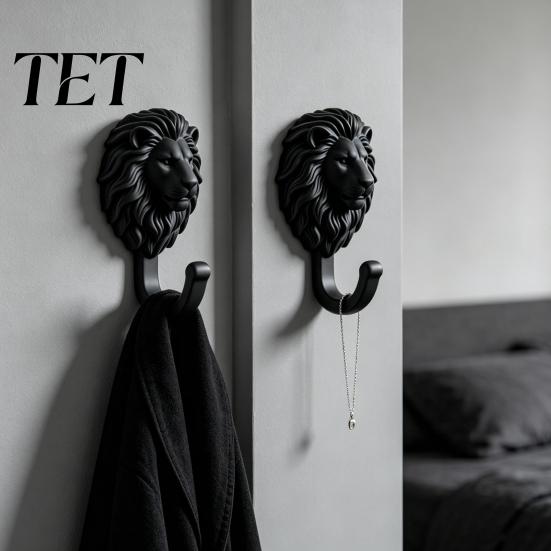 Modern Wardrobe Storage Hook 2Pcs Lion-Head Wall Hooks, 3D Printed Animal Shaped Hanger, Self?Adhesive No Damage Key Holder Coat Towel Hook,