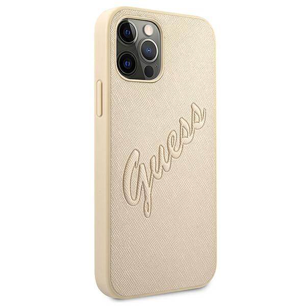 Etui do iPhone 12 Guess Saffiano Vintage Script Złote
