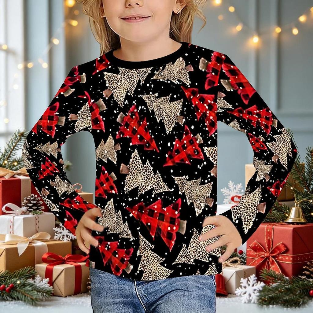 Kids Crew Neck Long Sleeve T‑Shirt, Christmas Playful 3D Print Casual Loose Halloween Party Daily Wear Tops for Children
