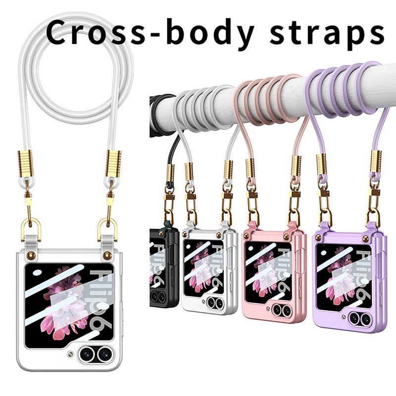 Милый однотонный тонкий складной чехол для Samsung Galaxy Z Flip6 Crossbody Lanyard противоударный закаленный жесткий чехол для телефона из ПК