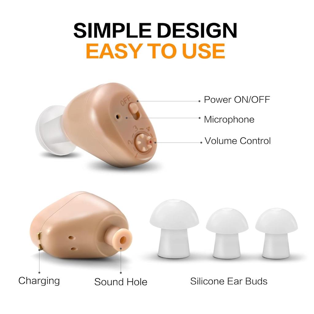 Rechargeable Hearing Aid Sound Amplifier Small & Invisible Mini Device Noise Reduction Enhance Sound for Seniors & Elderly Adults