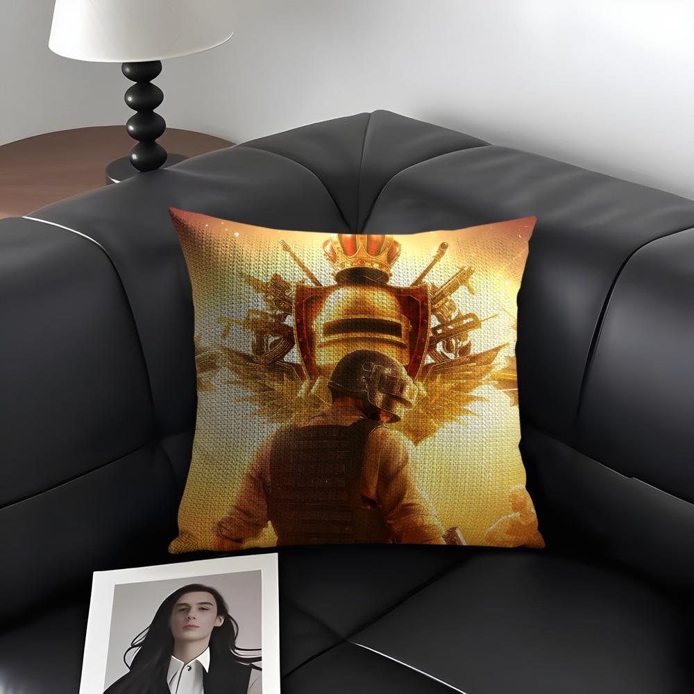 PPUBG Game Cushion Cover Natural Linen Organic Fabric DoubleSided Printing Sofa Home Decor Gift Pillow Case