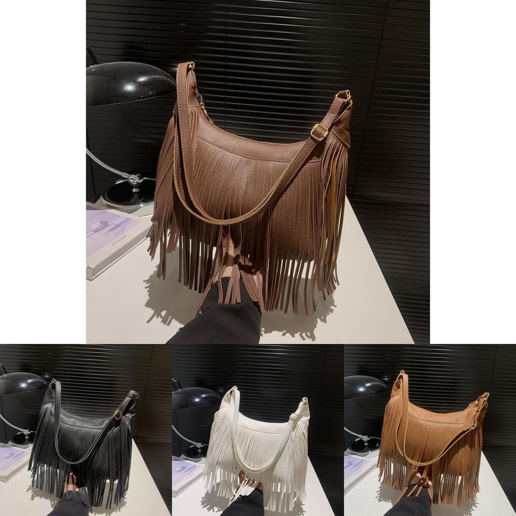 Elegant Retro-inspired Medium Crossbody Bag For Women Faux Suede With Fringe