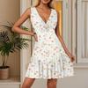 Women's Dress V-neck Sleeveless Casual Floral Print Hem Pleated Dress