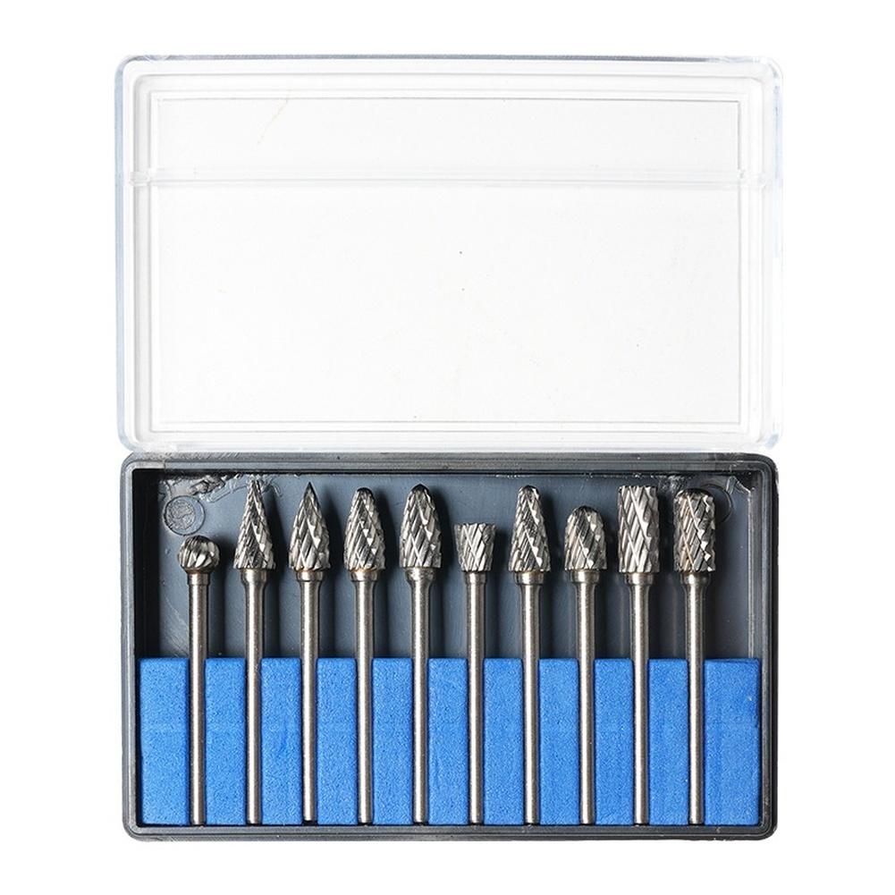 10pcs Hard Metal Carbide Rotary Burr Set Double-pattern Grinding Head Rotary File For Wood Carving Polishing Grinding