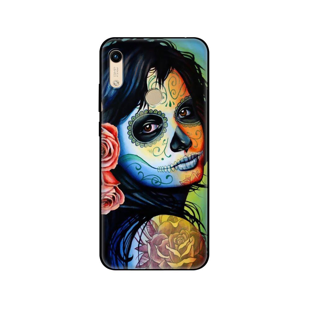 Black Tpu Case For Huawei Honor 8a 8s Prime 9 Lite Honor 9A 9C 9X Premium 9x Pro 9S Case Catrina Beautiful Rose Girl Skull Art