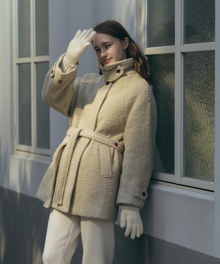 Laminez Boucle Belted Coat - Ivory