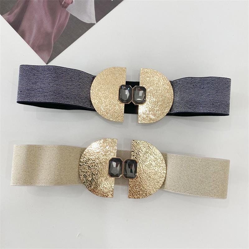 Mei Exaggerated belt - women's new elastic waist cincher with buckle and vintage black gemstone detail
