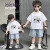 Boys' Summer Set 2026 New Style Children's Stylish Cartoon Short Sleeve Two piece Set Boys' Baby Casual Clothes Trendy