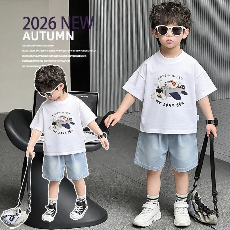 Boys' Summer Set 2026 New Style Children's Stylish Cartoon Short Sleeve Two piece Set Boys' Baby Casual Clothes Trendy