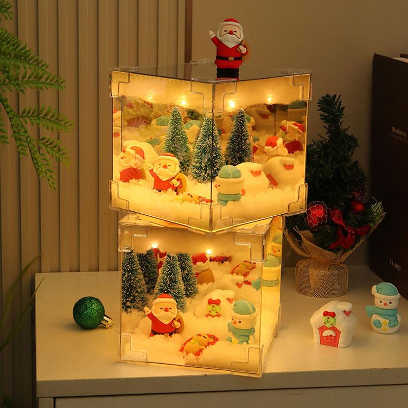 Рождественский свет для спальни, светодиодный кубический дизайн, праздничная подсветка, снежная сцена, элегантные рождественские световые украшения для помещений