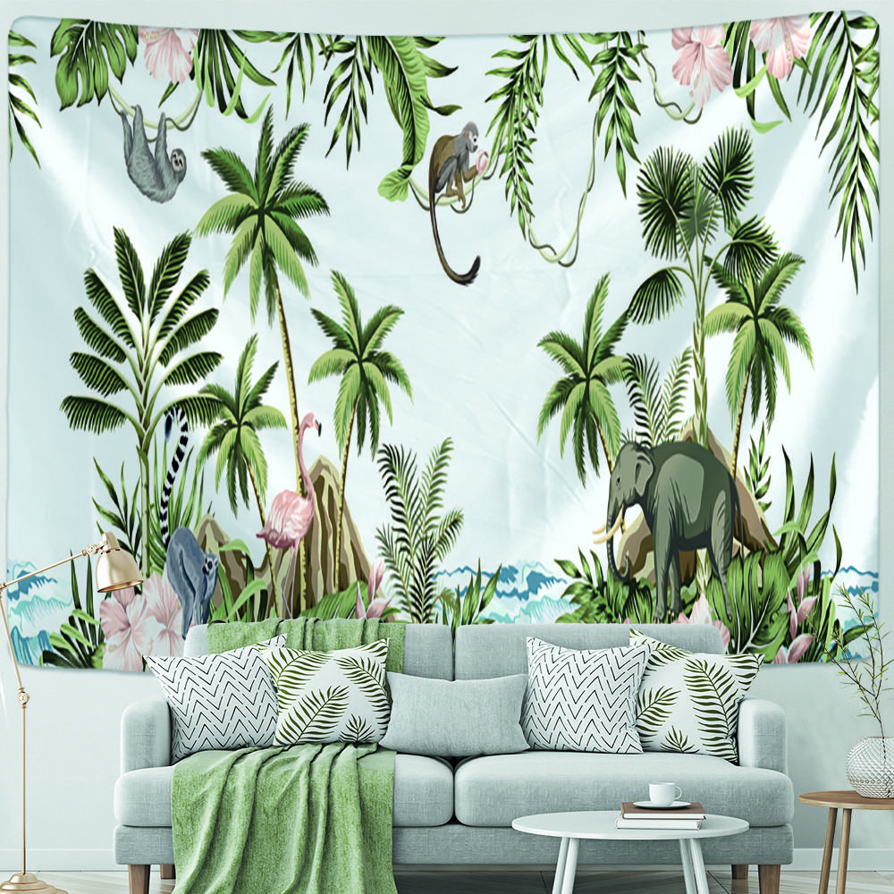 Гобелен с тропическими растениями и животными, настенный психоделический загадочный пейзаж, эстетика, декор для комнаты, гостиной