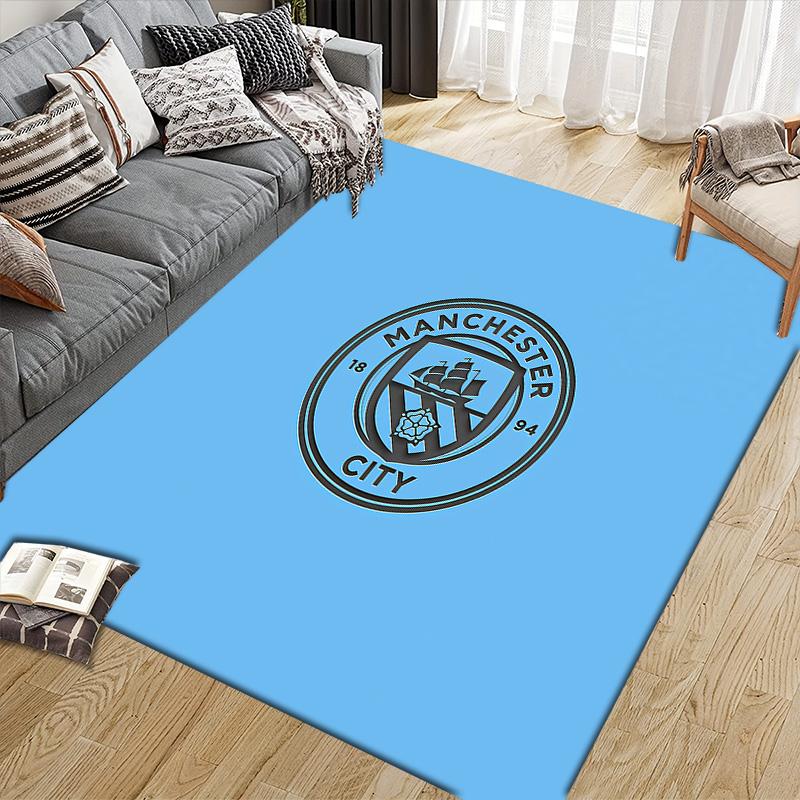 Man City2 Flannel Pattern Square Carpet,Area Rug,Carpet Rug for Living Room Bedroom Sofa Playroom Decor,Non-slip Floor Mat