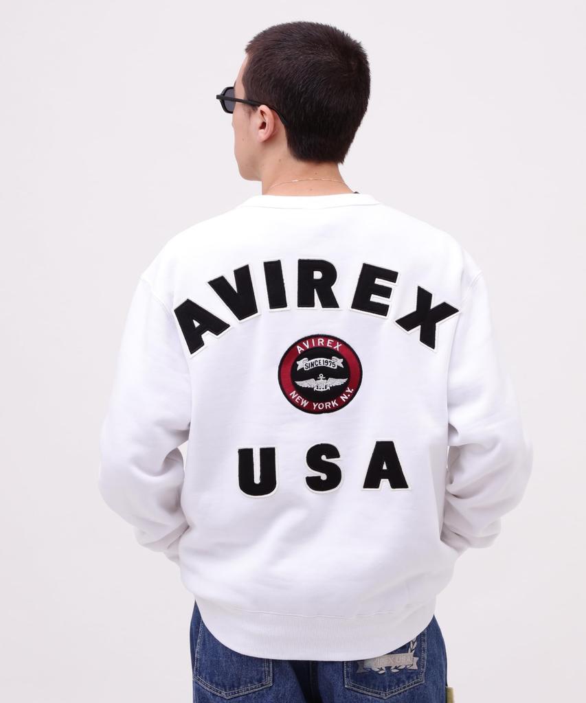 AVIREX VARSITY LOGO CREW NECK SWEAT 783-3932007 men's M white