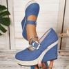 Women's Wide Width Buckle Strap Wedge Flats - Solid Color Slip-On Casual Shoes for Spring/Fall, Low-Cut European Style Pumps