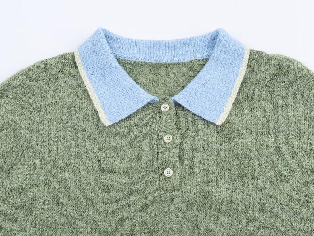European and American style, new women's clothing, foreign style splicing knitted POLO shirt 2893/169/500