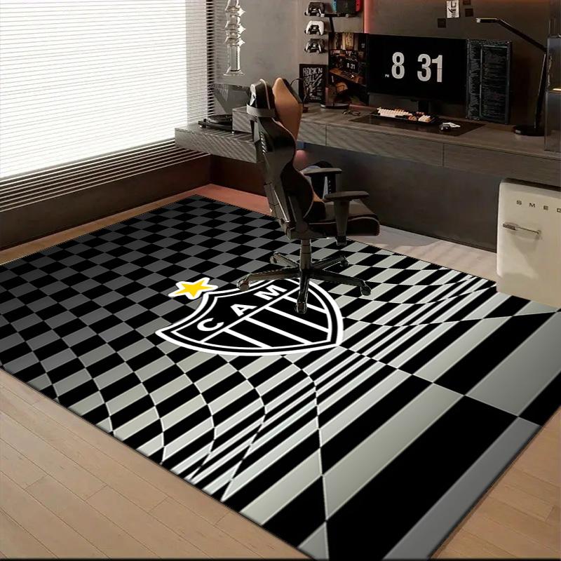 Black And White Stripes With Shield Printed Office Carpet Chair Cushion Entryway Rug, Rugs for Living Room, Bedroom Christmas gifts