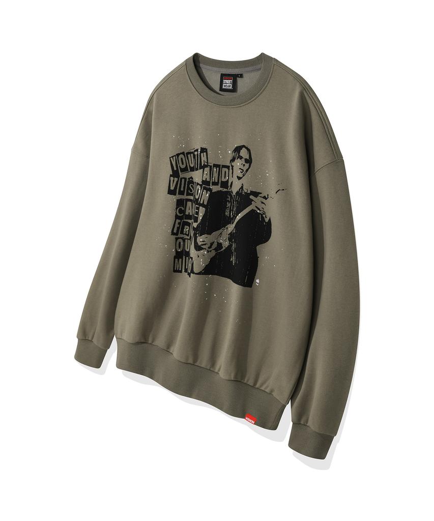 VISION STREETWEAR Vsw Rock Band Crewneck Khaki Gray