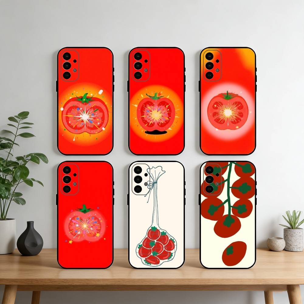 Ins cute Tomatoes Phone Case For Samsung S25,S24,S21,S22,S23,S30,Ultra,S20,Plus,Fe,Note,10,9,5G Black Cover