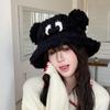 Cute funny big eyes plush hat women autumn and winter thickened thermal basin hat big head circumference cartoon couple bucket hat
