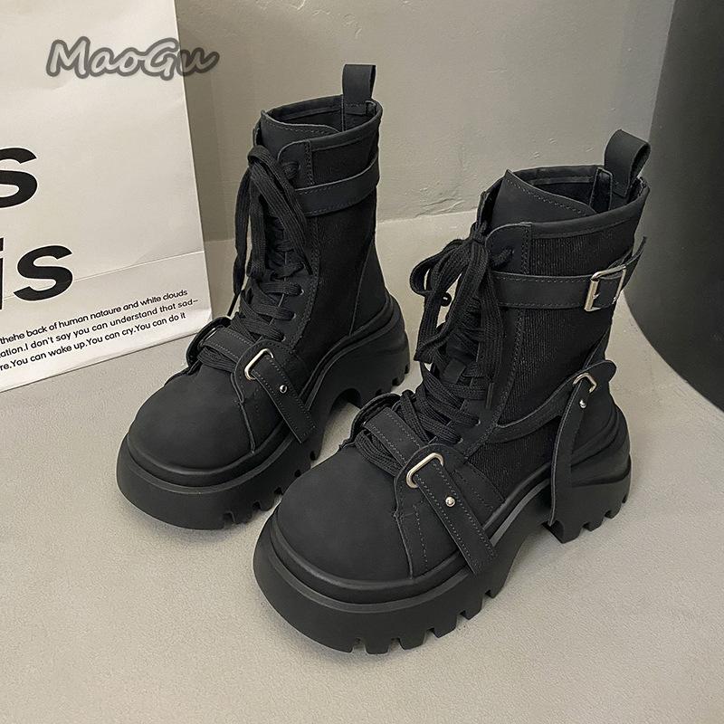 Мода 2025 Новые Осенние Женские Ботильоны на Платформе Увеличивающие Рост Ботильоны для Женщин Размер 35-40 Нескользящие Удобные Ботильоны