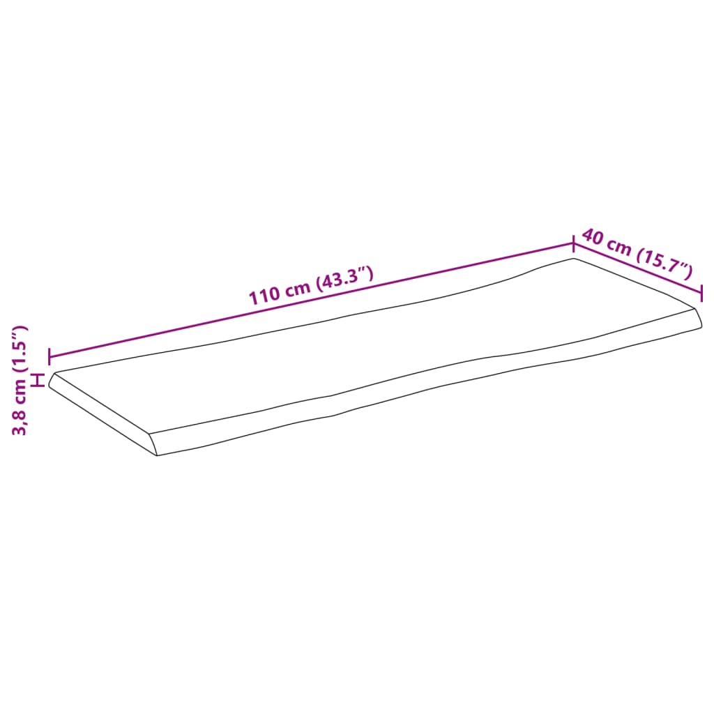 Tabletop 110x40x3.8cm Rectangular Solid Acacia Wood Live Edge