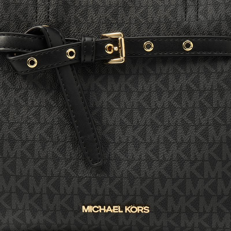 MICHAEL KORS Emilia Presbyopic Colorblock LOGO Square Braided Zipper Commuting Canvas Crossbody Bag Small Women's Black