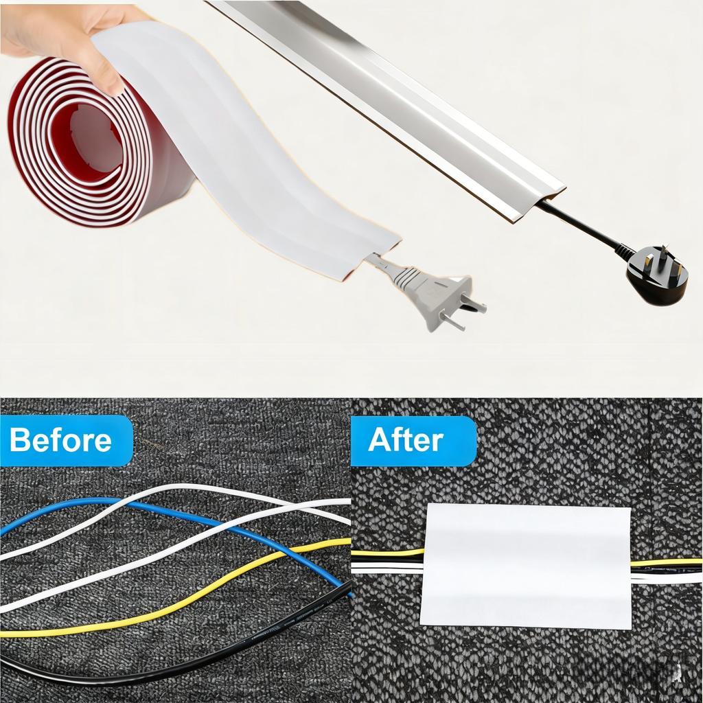 1pc Floor Cord Cover, PVC Soft Cord Covers,Cord Cover Floor, PVC Cord Covers for Wires on Floor for Hide Extension Cords & Preve