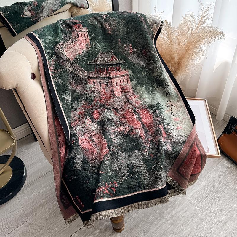 Осенне-зимняя двухсторонняя цветная масляная живопись, утолщенный теплый шарф, защитная шаль для шеи в кондиционируемом помещении