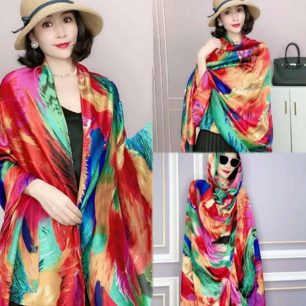 Cotton Ethnic Style Yarn Shawl Breathable Square Hijab Scarf Sweet Big Pattern Headscarf  Summer