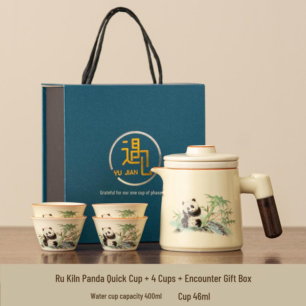 Portable Quick-Brew Travel Tea Set with Water Separation: One Pot & Four Cups
