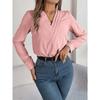 GMXIA Elegant Solid-color Layered V-neck Long-sleeved Women's Shirt for Autumn and Winter
