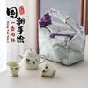 Guochao Hand-Painted Guava One Pot And Two Cups Set Portable Cloth Bag Outdoor Tea Drinking High Value Light Luxury Travel Tea Set