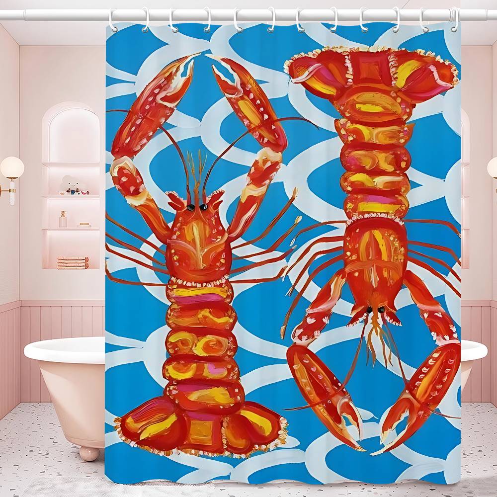 Colorful Sardine Lobster Fish Ocean Bathroom Curtain Classic Anime Fabric Shower Curtain With 12 Hooks Waterproof Bathroom Decor