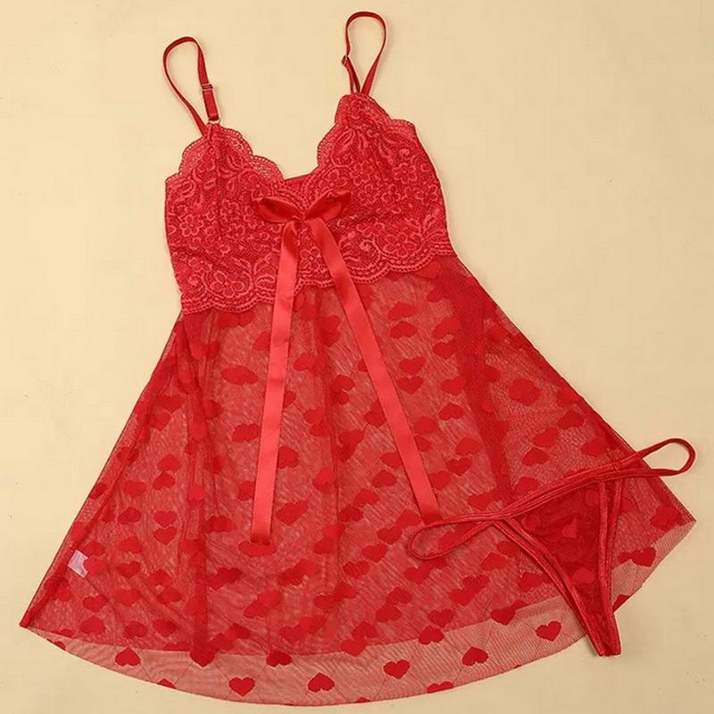 Сексуальное кружевное цельное платье, женские тюлевые пижамы, свадебный подарок, искушение, ночная рубашка, прозрачная униформа с красным принтом