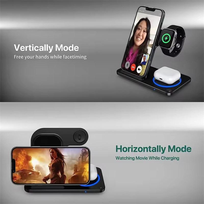 30W LED Fast Wireless Charger Stand 3 In 1 Foldable Charging Station for iPhone17 16 15 14 13 12 11 Apple Watch 9 8 7 6 5 Airpods Pro