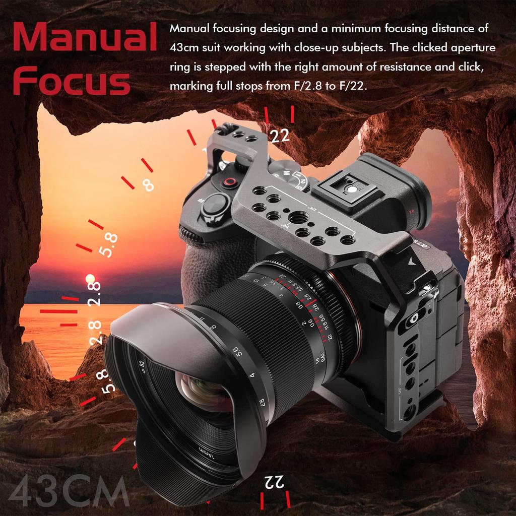 Pergear 14mm II Ultra Manual Lens with Angle of View for Canon Compatible with EOS and Other Mirrorless Cameras F2.8 Wide-Angle 114° Full-Frame EOS-R