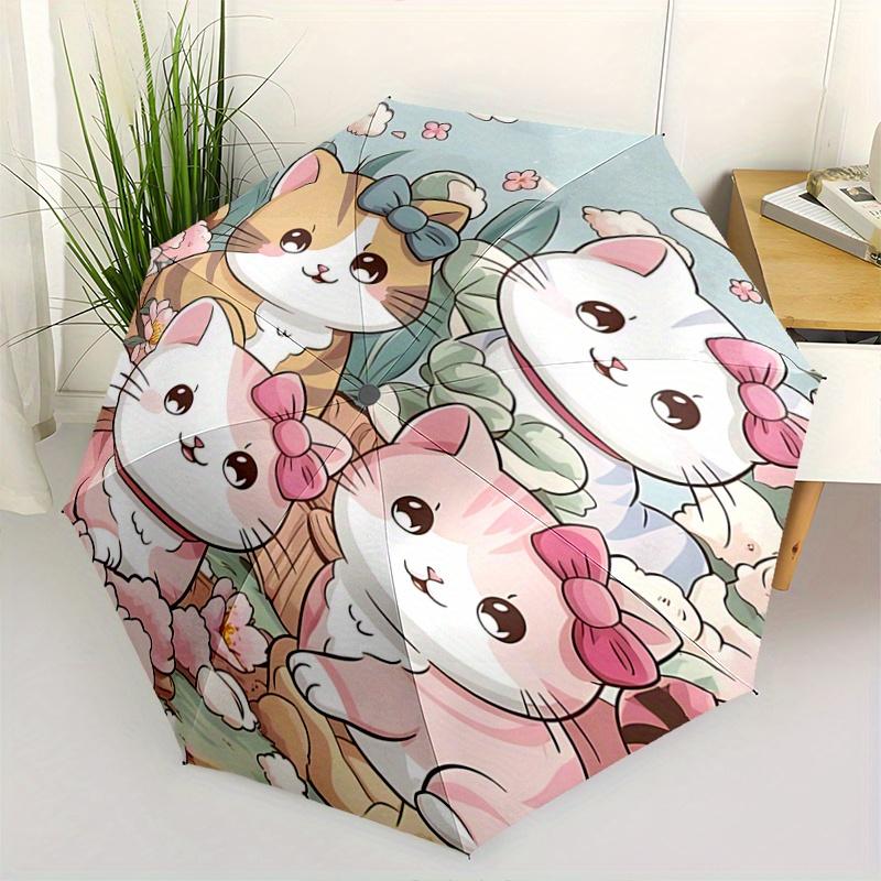 1pc Cartoon Cute Four Kittens Pattern Automatic Cartoon Umbrella is Fashionable and Good-Looking, a Portable 3-Fold Umbrella, Suitable for T