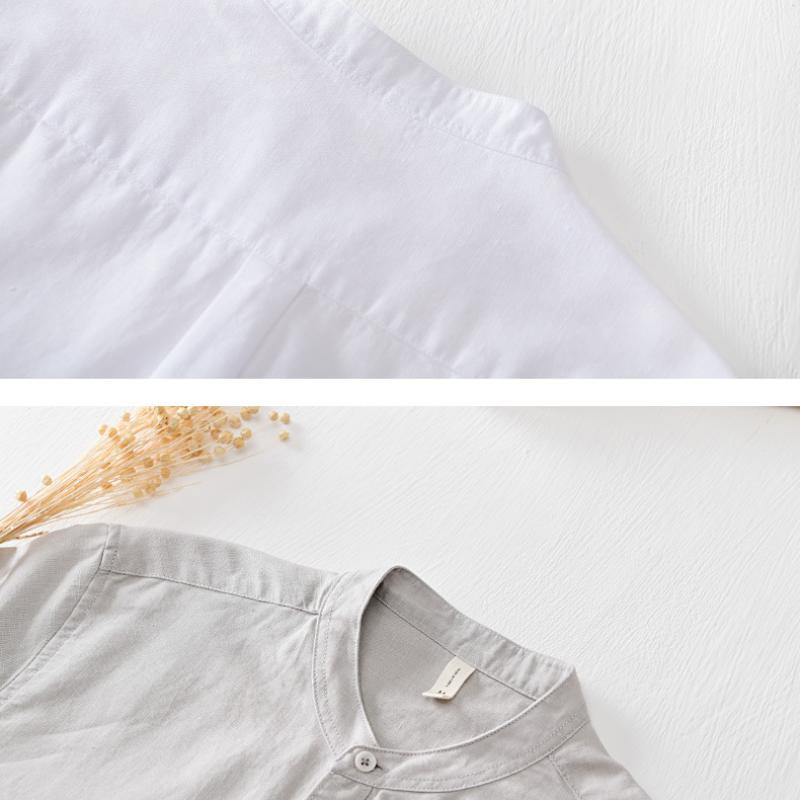 Мужская рубашка с воротником-стойкой, летняя повседневная рубашка с коротким рукавом 4XL, дышащая мужская одежда, простой стиль, однотонные рубашки из хлопка и льна