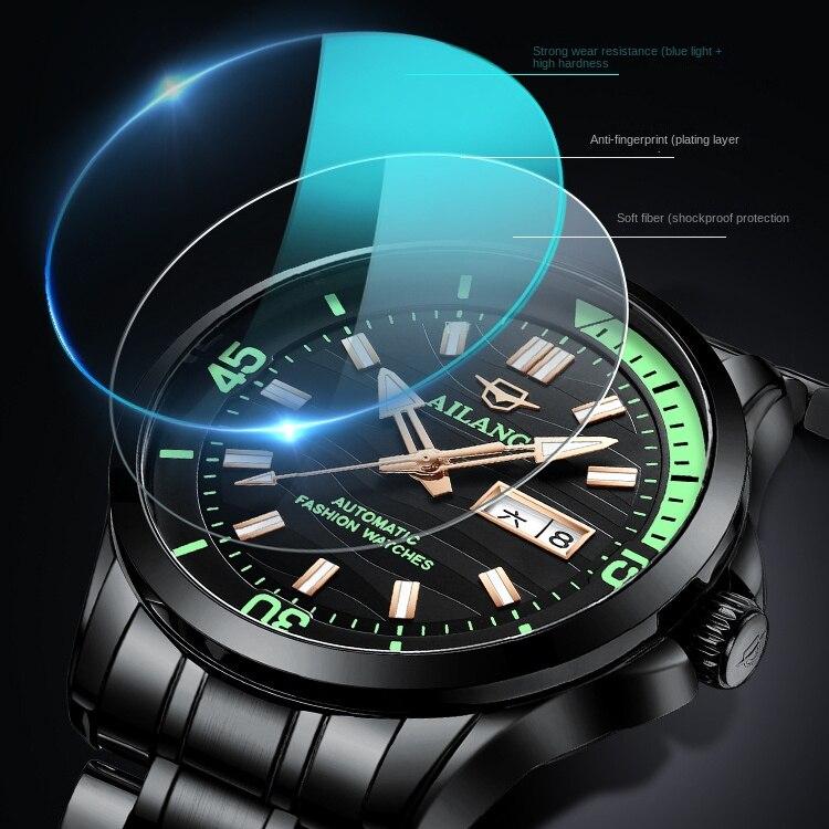AILANG Новые швейцарские часы с двойным календарем, автоматические часы, мужские часы, ночные часы