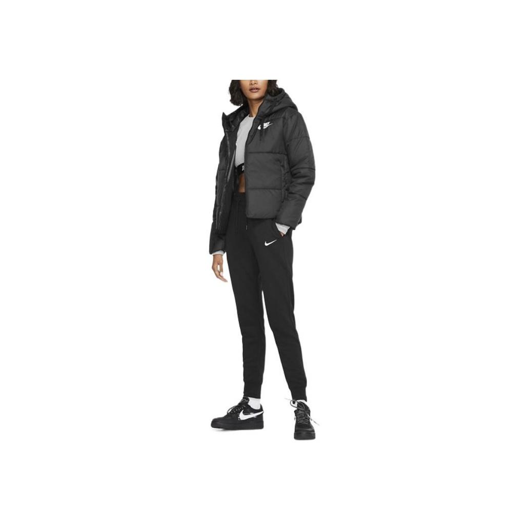 Nike Молния с логотипом бренда, двусторонняя однотонная хлопковая куртка с капюшоном, женские куртки черного цвета CD9044-010