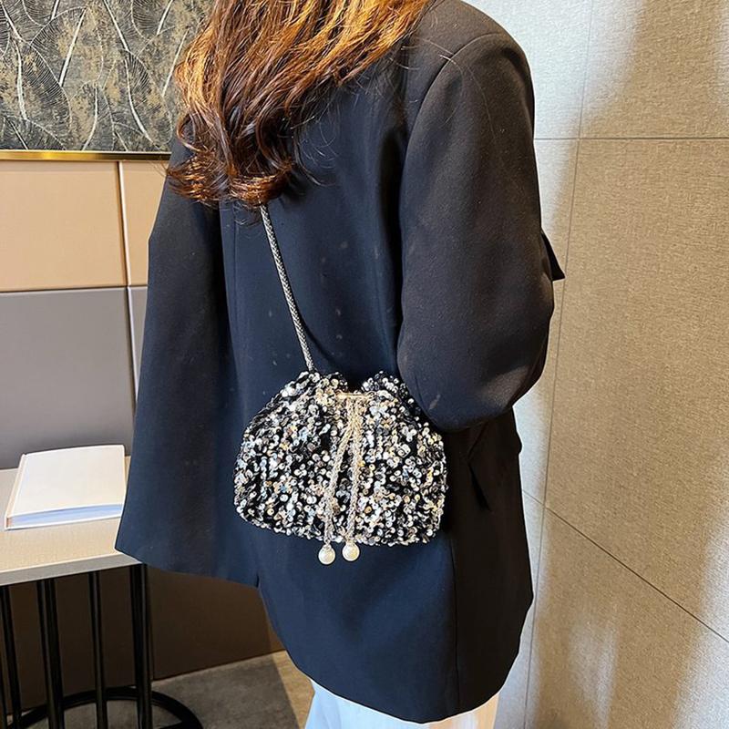 Модная женская сумка-ведро с пайетками, женская сумка через плечо, кошелек, роскошный дизайн, сумка-мессенджер на цепочке, женская сумочка