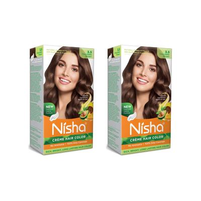 Nisha Crème Hair Color Pack 2, стойкая коричневая краска для волос, 100% покрытие седины, без аммиака, шоколадно-коричневый, 4,23 унции